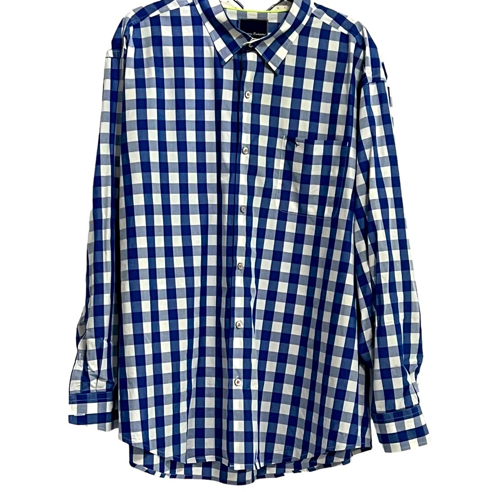 Men's Tommy Bahama Blue Plaid Long Sleeve Button Down Shirt 100% Pima Cotton 2XB